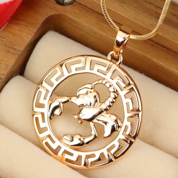 "Scorpio Zodiac Rose Gold Pendant in Gold Plated Brass, XPPT1335 - Picture 1 of 13